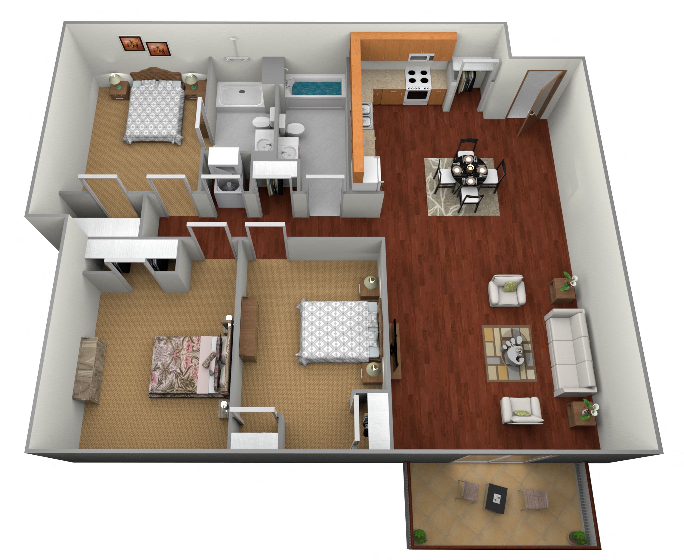 Floor plan for 3 beds, 2 baths, 1204 sqft